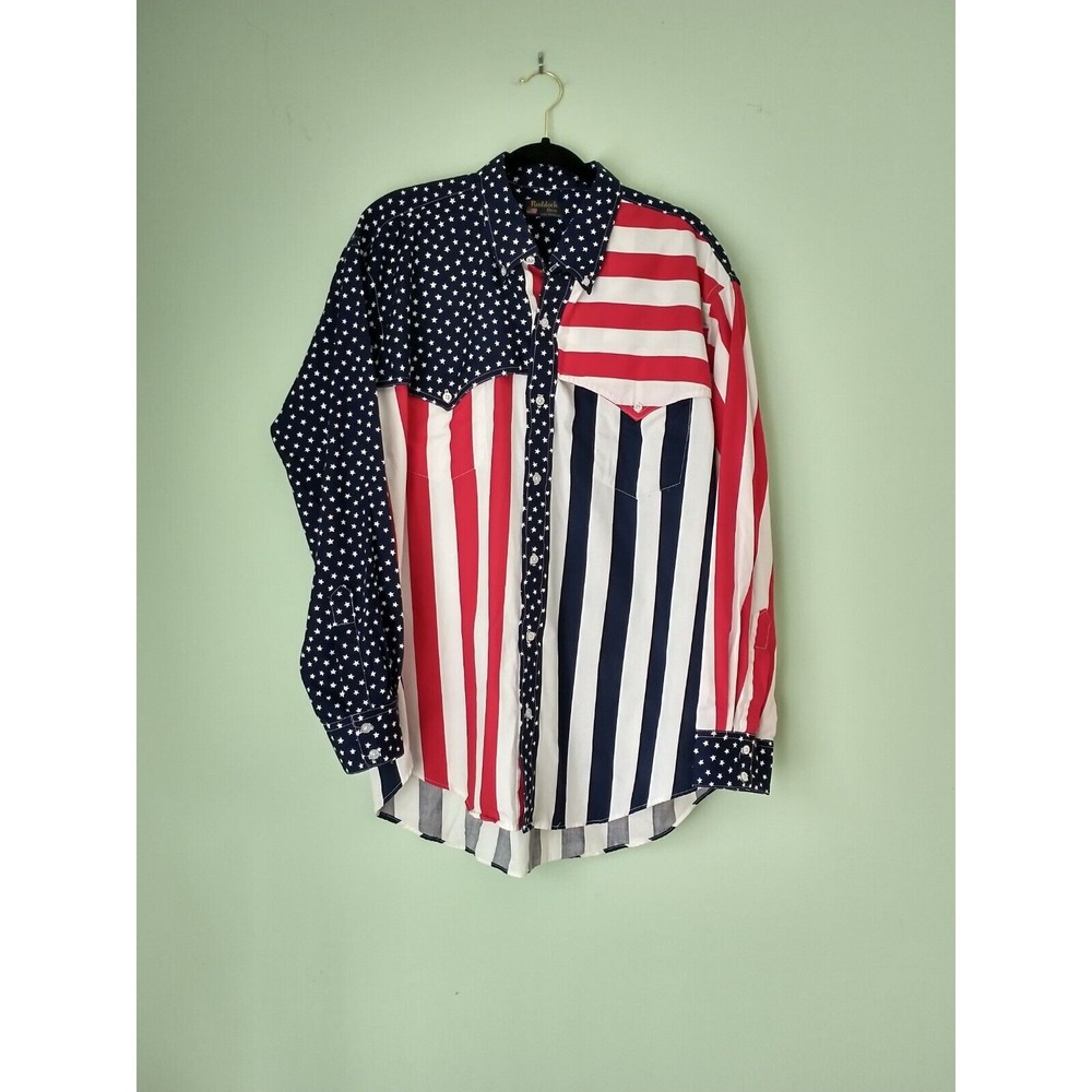 Men's Red, White, and Blue Casual Button Down Shirt